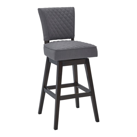 26" Gray and Espresso Fabric and Solid Wood Counter Height Swivel Bar Chair