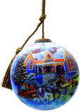 Christmas Home and Horse Carriage Hand Painted Mouth Blown Glass Ornament