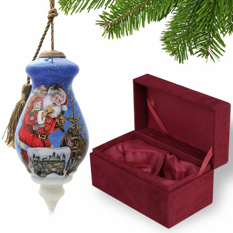 Santa on the Chimney Hand Painted Mouth Blown Glass Ornament