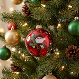 Green Plaid Santa Hand Painted Mouth Blown Glass Ornament