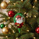 Plaid Santa with Cardinals Hand Painted Mouth Blown Glass Ornament