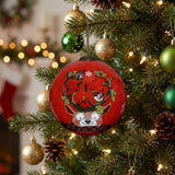 Reindeer with Plaids and Cardinals Hand Painted Mouth Blown Glass Ornament