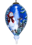 Starry Heaven and Snowman Hand Painted Mouth Blown Glass Ornament