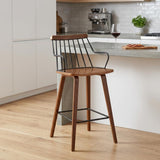 26" Brown Wood And Iron Counter Height Bar Chair