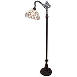 62" Brown And White Torchiere Floor Lamp With White Flowers Glass Dome Shade