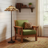 62" Beige Two Light Floor Lamp With Brown And White Glass Cone Shade