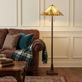 62" Brown Two Light Beige And Brown Geometric Stained Glass Floor Lamp