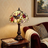 19" Dark Brown Metal Candlestick Table Lamp With Red and Black Dome Shade