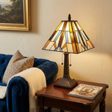 15" Dark Brown Metal Candlestick Table Lamp With Orange and Ivory Empire Shade