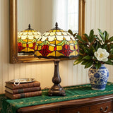 19" Dark Brown Metal Candlestick Table Lamp With Orange Dome Shade