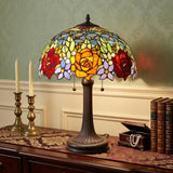 24" Dark Brown Metal Two Light Candlestick Table Lamp With Orange Shade