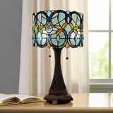 22" Dark Brown Metal Two Light Candlestick Table Lamp With Green Shade