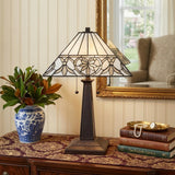 22" Dark Brown Metal Two Light Candlestick Table Lamp With White Shade
