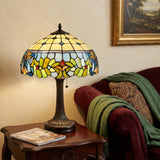 23" Dark Brown Metal Two Light Candlestick Table Lamp With Green Shade