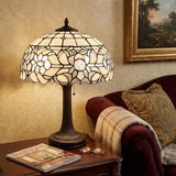 23" Dark Brown Metal Two Light Candlestick Table Lamp With White Shade