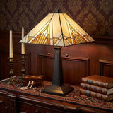 22" Dark Brown Metal Two Light Candlestick Table Lamp With Beige Shade