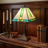 15" Dark Brown Metal Candlestick Table Lamp With Green Shade