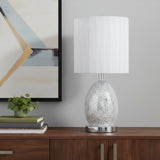 20" White Luster Mirrored Glass Table Lamp With Night Light