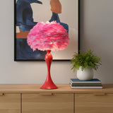 24" Glam Hot Pink Feather and Red Table Lamp