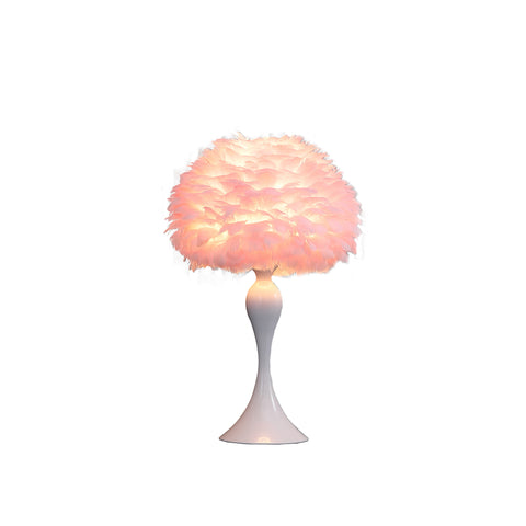 24" Glam Pink Faux Feather and White Metal Table Lamp