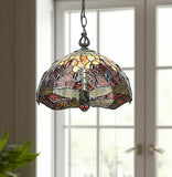 Red And White Unique Statement Two Light Glass Dimmable Chandelier With Red And White Shades