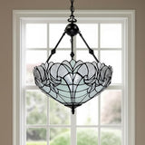 Black And White Unique Statement Two Light Glass Dimmable Chandelier With Black And White Shades