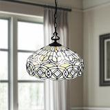 Black And White Unique Statement Two Light Glass Dimmable Chandelier With Black And White Shades