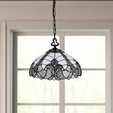 Black And White Unique Statement Two Light Glass Dimmable Chandelier With Black And White Shades