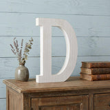16" Distressed White Wash Wooden Initial Letter D Sculpture
