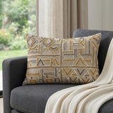 14" X 20" Beige Cotton Throw Pillow