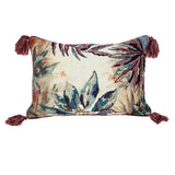 14" X 20" Teal White and Brown Floral Cotton Throw Pillow With Tassels