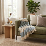50" X 60" Blue and Ivory Woven Cotton Striped Throw Blanket with Tassels