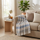 Gray and White Woven Cotton Striped Throw Blanket