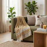 Mustard Woven Cotton Striped Throw Blanket