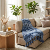 Blue Woven Cotton Striped Throw Blanket