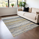4' X 6' Blue Ivory and Gold Abstract Power Loom Area Rug