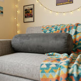 8" X 20" Gray Bolster Microsuede Throw Pillow
