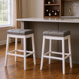 Set of Two 30" Gray And White Faux Leather And Fabric And Solid Wood Backless Bar Height Bar Chairs