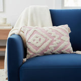 13" X 20" Pink and White Textural Abstract Throw Pillow with Tassels