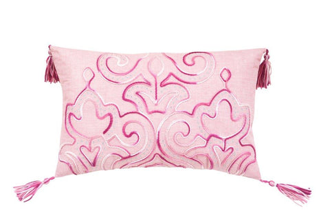 13" X 20" Pink Throw Pillow with Tassels