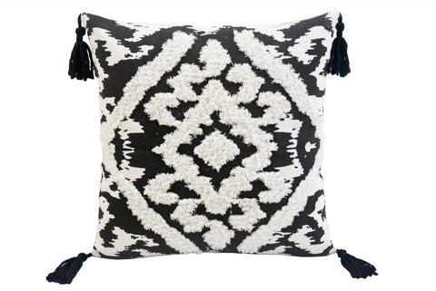 17" Black and White Throw Pillow with Tassels