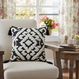 17" Black and White Throw Pillow with Tassels
