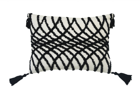 13" X 18" Black and White Throw Pillow with Tassels