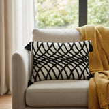 13" X 18" Black and White Throw Pillow with Tassels