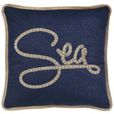 17" Navy Blue and Brown Sea Throw Pillow with Embroidery