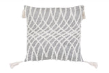 17" Gray and White Throw Pillow with Tassels