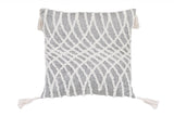 17" Gray and White Throw Pillow with Tassels