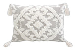 13" X 18" Gray and White Throw Pillow with Tassels