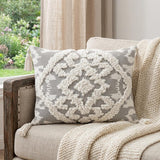 13" X 18" Gray and White Throw Pillow with Tassels