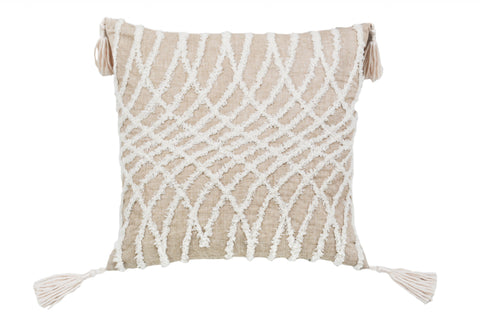 17" Taupe and White Throw Pillow with Tassels